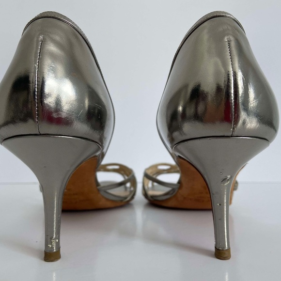 JIMMY CHOO PEWTER SILVER SANDALS KITTEN HEELS OPEN TOE METALLIC VINTAGE FORMAL - Picture 8 of 10